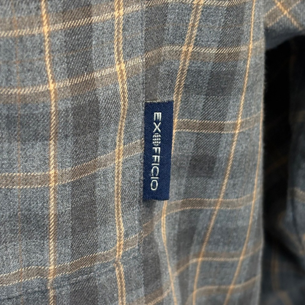 ExOfficio‎ Travel Mens L Gray Plaid Long Sleeve Button Down Utility Shirt Pocket - Picture 4 of 7